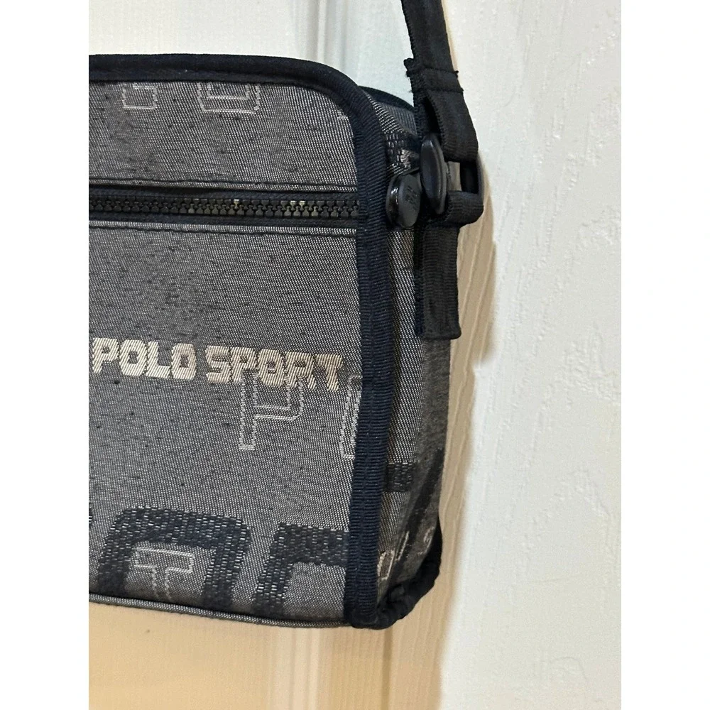 Polo Sport Ralph Lauren Crossbody Bag Grey Black Jacquard Logo Vintage Side Bag